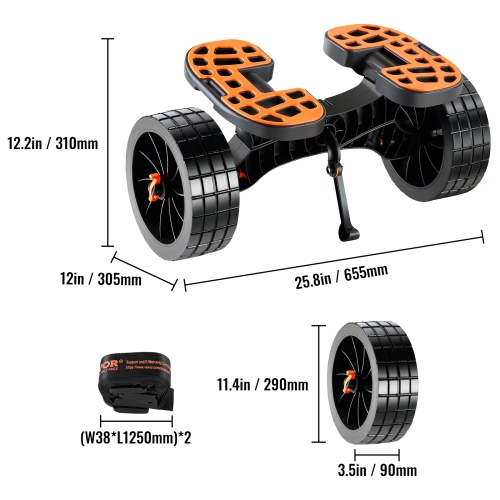 VEVOR Heavy Duty Kayak Cart, 320lbs Load Capacity, Detachable Canoe Trolley Cart with 10'' Solid Tires, Adjustable Brackets & Nonslip Support Foot,