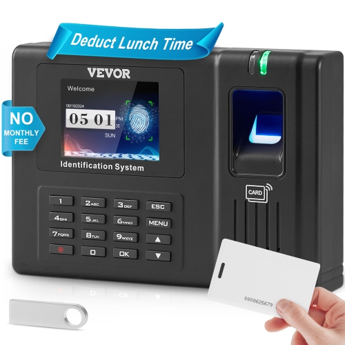 VEVOR  Time Clock, Fingerprint Time Clocks for Employees Small Business, Biometric Time Clock \w 5 Rfid Cards & USB Drive, Automatic Punch In/out, No
