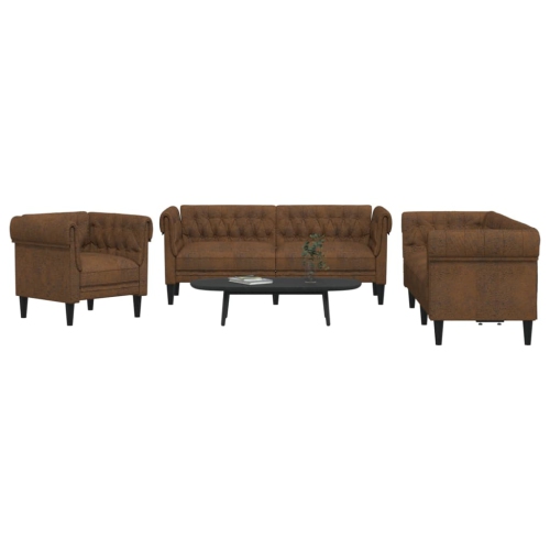 vidaXL 3 Piece Sofa Set Brown Fabric