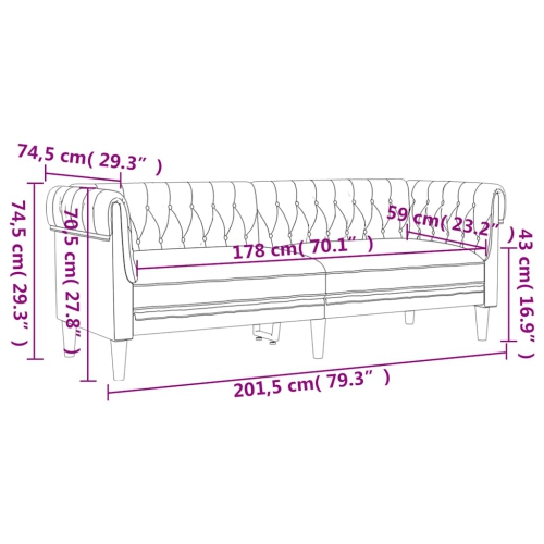 vidaXL Chesterfield Sofa 3-Seater Dark Grey Fabric