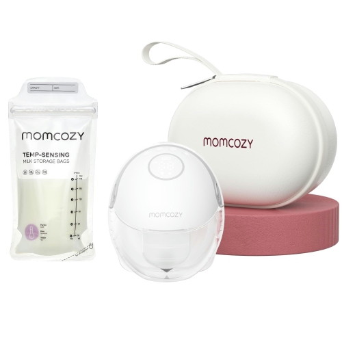 Image 1 de 10.. Sacs de conservation de lait maternel Momcozy 120 pièces et tire-lait mobile M6 3 modes mains libres et 9 niveaux, 24&nbsp;mm