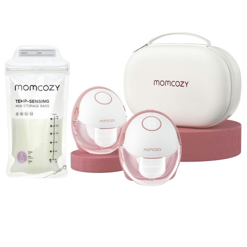 Image 1 de 10.. Sacs de conservation de lait maternel Momcozy 120 pièces et tire-lait mobile M6 3 modes mains libres et 9 niveaux, 24&nbsp;mm