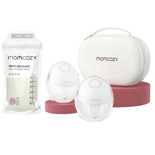 Image 1 de 10.. Sacs de conservation de lait maternel Momcozy 120 pièces et tire-lait mobile M6 3 modes mains libres et 9 niveaux, 24&nbsp;mm