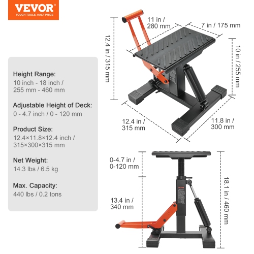 VEVOR Dirt Bike Lift Stand, Motorcycle Jack Lift Stand 440 lbs Capacity and Hydraulic Lift Operation, Adjustable Height Hoist Table, for Dirt Pit