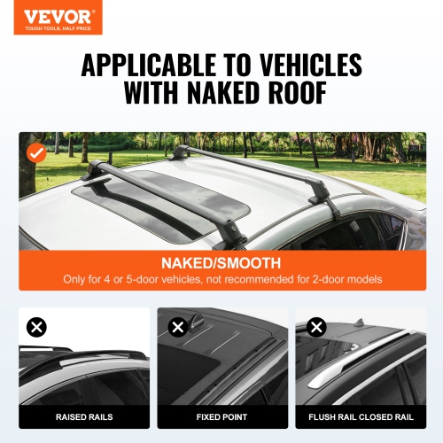 VEVOR Universal Roof Rack Cross Bars, 41.3" Aluminum Roof Rack Crossbars, Fit Roof without Side Rail, 155 lbs Load Capacity, Adjustable Bare Roof