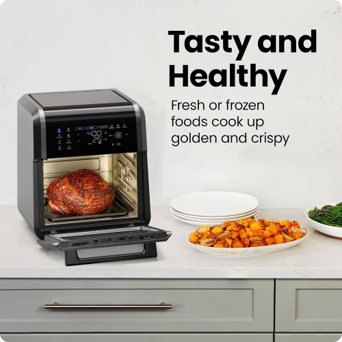 Chefman 12-Qt 6-in-1 Air Fryer Oven – Rotisserie, Dehydrator, 12 Presets, Touchscreen, Family Size, Dishwasher-Safe, Black.