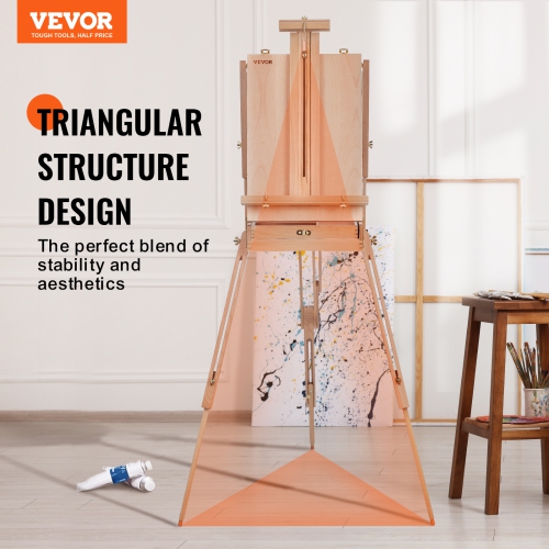 VEVOR 34" French Easel, Beechwood Foldable Sketchbox Easel with Drawer, Palette and Strap, Angle and Height Adjustable, Portable Wooden Art Painting