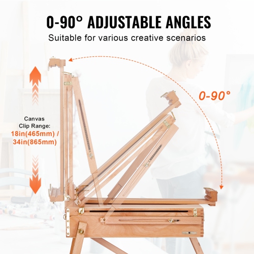 VEVOR 34" French Easel, Beechwood Foldable Sketchbox Easel with Drawer, Palette and Strap, Angle and Height Adjustable, Portable Wooden Art Painting