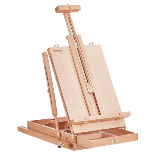 VEVOR 34" French Easel, Beechwood Foldable Sketchbox Easel with Drawer, Palette and Strap, Angle and Height Adjustable, Portable Wooden Art Painting