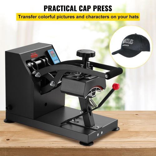 VEVOR 6x3.75Inch Heat Press Curved Element Hat Press Clamshell Design Heat Press for Hats Rigid Steel Frame No Stick Digital LCD Timer and