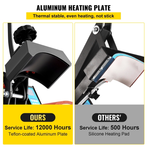 VEVOR 6x3.75Inch Heat Press Curved Element Hat Press Clamshell Design Heat Press for Hats Rigid Steel Frame No Stick Digital LCD Timer and