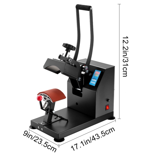 VEVOR 6x3.75Inch Heat Press Curved Element Hat Press Clamshell Design Heat Press for Hats Rigid Steel Frame No Stick Digital LCD Timer and