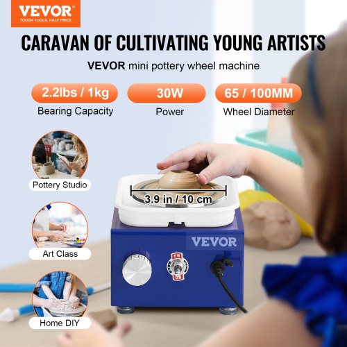 VEVOR 2 Turntables 2.6in/3.9in Mini Pottery Wheel, for Kids or Beginners, Adjustable 0-300RPM Speed ABS Detachable Basin, 17 Pottery Accessories,
