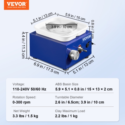 VEVOR 2 Turntables 2.6in/3.9in Mini Pottery Wheel, for Kids or Beginners, Adjustable 0-300RPM Speed ABS Detachable Basin, 17 Pottery Accessories,