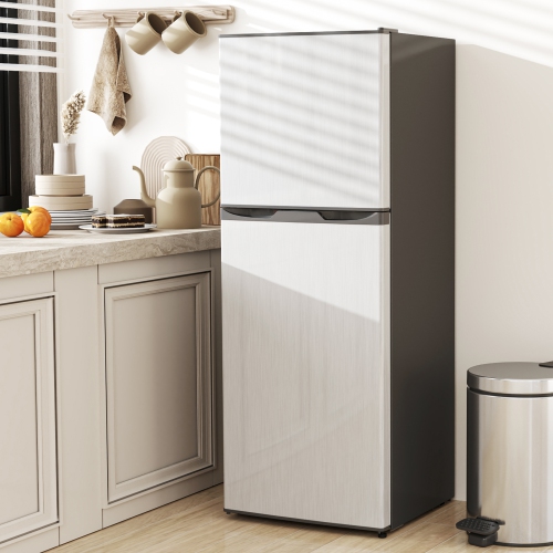 HOMCOM Mini Fridge with Freezer, 4.6 Cu. Ft 2 Door Compact Refrigerator with Adjustable Thermostat, Removable Glass Shelves, Reversible Door for