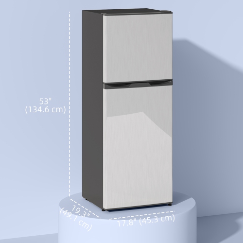 HOMCOM Mini Fridge with Freezer, 4.6 Cu. Ft 2 Door Compact Refrigerator with Adjustable Thermostat, Removable Glass Shelves, Reversible Door for