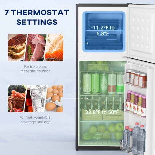 HOMCOM Mini Fridge with Freezer, 4.6 Cu. Ft 2 Door Compact Refrigerator with Adjustable Thermostat, Removable Glass Shelves, Reversible Door for