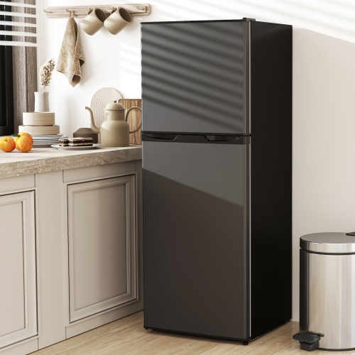 HOMCOM Mini Fridge with Freezer, 4.6 Cu. Ft 2 Door Compact Refrigerator with Adjustable Thermostat, Removable Glass Shelves, Reversible Door for