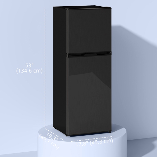 HOMCOM Mini Fridge with Freezer, 4.6 Cu. Ft 2 Door Compact Refrigerator with Adjustable Thermostat, Removable Glass Shelves, Reversible Door for