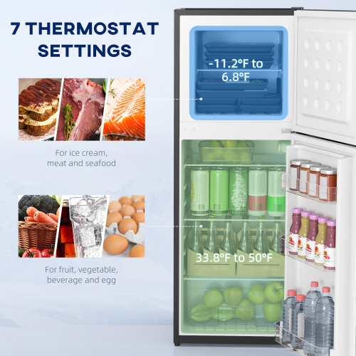 HOMCOM Mini Fridge with Freezer, 4.6 Cu. Ft 2 Door Compact Refrigerator with Adjustable Thermostat, Removable Glass Shelves, Reversible Door for