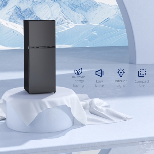 HOMCOM Mini Fridge with Freezer, 4.6 Cu. Ft 2 Door Compact Refrigerator with Adjustable Thermostat, Removable Glass Shelves, Reversible Door for