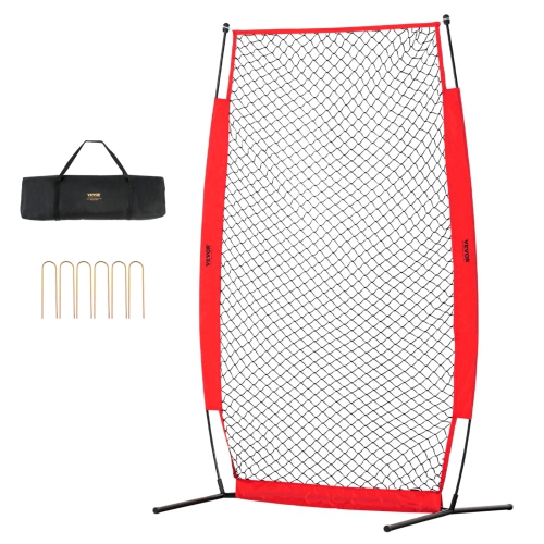 VEVOR 7x4 ft I Screen Baseball for Batting Cage, Baseball & Softball Safety Screen, Batting Screen with Carry Bag & Ground Stakes, Baseball Pitching