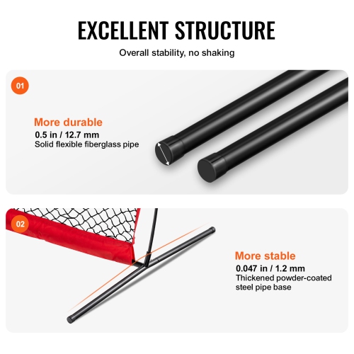 VEVOR 7x4 ft I Screen Baseball for Batting Cage, Baseball & Softball Safety Screen, Batting Screen with Carry Bag & Ground Stakes, Baseball Pitching