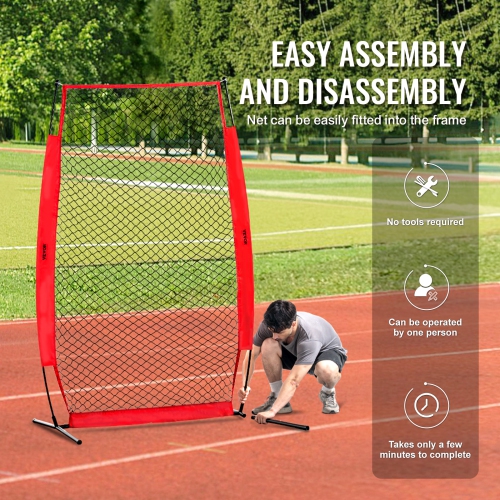 VEVOR 7x4 ft I Screen Baseball for Batting Cage, Baseball & Softball Safety Screen, Batting Screen with Carry Bag & Ground Stakes, Baseball Pitching