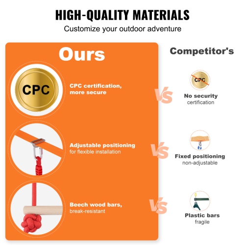 VEVOR 2 x 60 ft Ninja Warrior Obstacle Course for Kids, Weatherproof Slacklines, 500lbs Weight Capacity Monkey Line, Outdoor Equipment, Backyard Toys