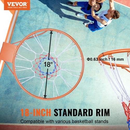 VEVOR Q235 Basketball Rim, Wall Door Mounted Basketball Hoop, Duty Basketball Flex Rim Replacement with Net,Standard 18" Indoor and Outdoor Hanging