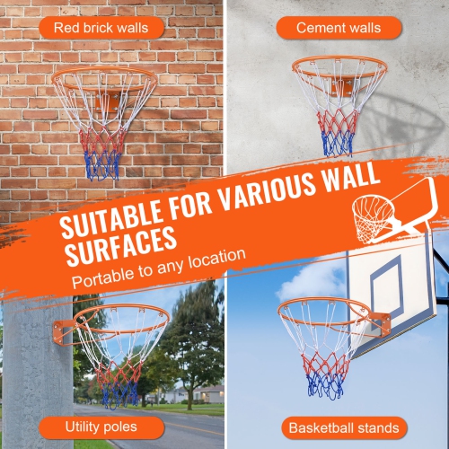 VEVOR Q235 Basketball Rim, Wall Door Mounted Basketball Hoop, Duty Basketball Flex Rim Replacement with Net,Standard 18" Indoor and Outdoor Hanging