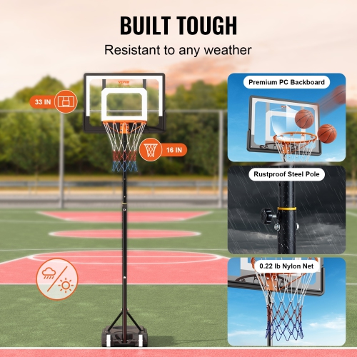 VEVOR 5-7 ft Basketball Hoop, Adjustable Height Portable Backboard System, 32 inch Basketball Hoop & Goal, Kids & Adults Basketball Set with Wheels,