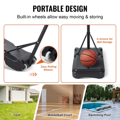 VEVOR 5-7 ft Basketball Hoop, Adjustable Height Portable Backboard System, 32 inch Basketball Hoop & Goal, Kids & Adults Basketball Set with Wheels,