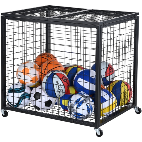 VEVOR  Rolling Sports Ball Storage Cart, Basketball Cage w Double Lids, Sport Equipment Holder Organizer for Indoor Outdoor, Storage Rack For