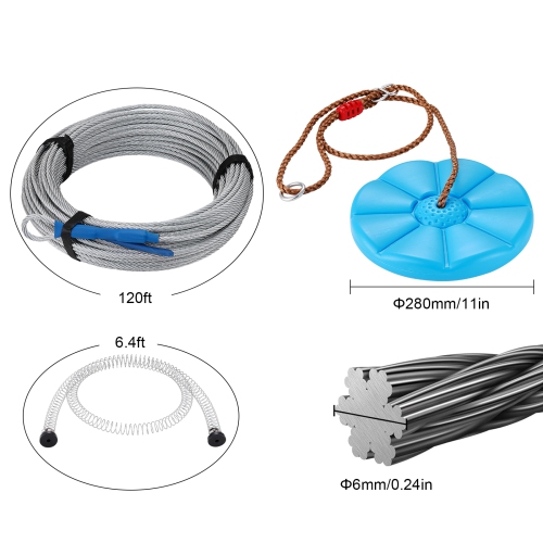 VEVOR 120 ft Zipline Kit for Kids and Adult, Zip Line Kits Up to 500 lb, Setup Zipline, Playground Entertainment with Stainless Steel Zipline, Spring