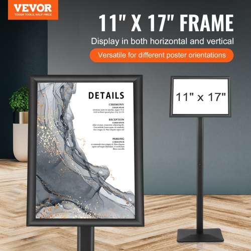 Porte-affiche sur socle VEVOR de 11 x 17&nbsp;po, support vertical et horizontal pour affiche, porte-affiche robuste sur pied avec base en métal pour