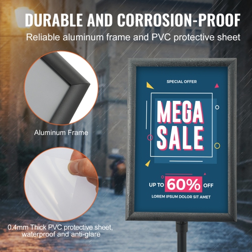Porte-affiche sur socle VEVOR de 11 x 17&nbsp;po, support vertical et horizontal pour affiche, porte-affiche robuste sur pied avec base en métal pour