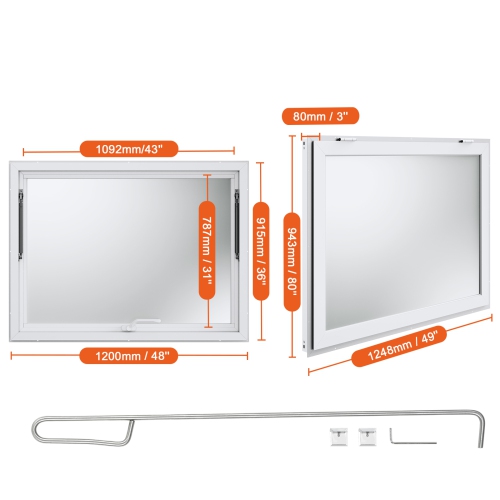 VEVOR 48"x36" Concession Window, Aluminum Alloy Food Truck Service Window with Awning Door & Drag Hook, Up to 85 Degrees Window for Trucks Concession