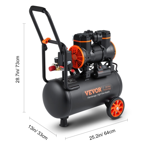 VEVOR 6.3 Gallon Air Compressor, 2 HP 3.35 CFM@90PSI Oil Free Air Compressor Tank&Max. 116PSI Pressure, 70 dB Ultra Quiet Compressor for Auto Repair,