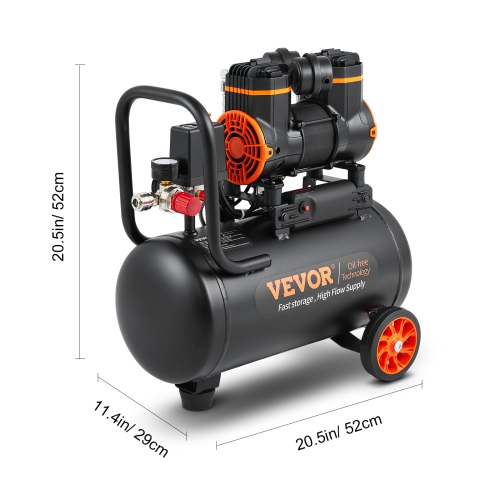 VEVOR 4.8 Gallon Air Compressor, 1.2HP 2.2 CFM@90PSI Oil Free Air Compressor Tank&Max. 116PSI Pressure, 70 dB Ultra Quiet Compressor for Auto Repair,