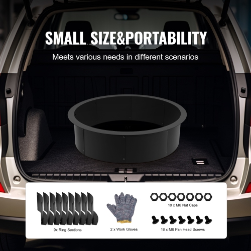 VEVOR 45-Inch Fire Pit Ring, 39-Inch Inner Diameter, 10inch Height Fire Pit Insert,Heavy Duty Carbon Steel Liner DIY Campfire Ring above or