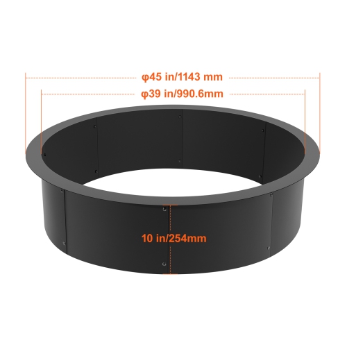 VEVOR 45-Inch Fire Pit Ring, 39-Inch Inner Diameter, 10inch Height Fire Pit Insert,Heavy Duty Carbon Steel Liner DIY Campfire Ring above or