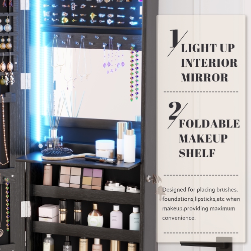 Vlsrka 47.2" LED Jewelry Mirror Cabinet, Wall/Door Mounted Jewelry Armoire Organizer , Large Storage Hanging Cabinet, 4 Drawers, 5 Shelves, Built-in