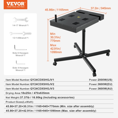 VEVOR 18x25 inch Pro Flash Dryer, Upgrade 2000W Electrical Control Box Flash Dryer for Screen Printing Machine with Height Adjustable Stand, 360°