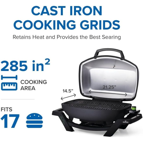 Barbecue électrique portatif TravelQ PRO285E de Napoleon, 1500&nbsp;W, surface de cuisson de 285 in², grilles en fonte, indicateur de température,