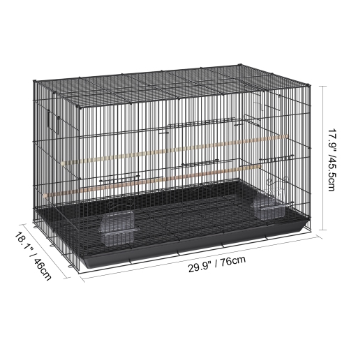 VEVOR 30 inch Bird Cage, Metal Large Parakeet Cages for Cockatiels Small Parrot Budgies Lovebirds Canaries, Pet Bird Cage with Rolling Stand and Tray