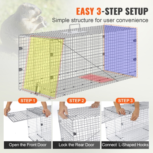 Piège à cage pour animaux vivants de 42 x 16 x 18&nbsp;po de VEVOR, fer galvanisé Humane Cat Trap, piège à animaux pliable avec poignée pour chiens