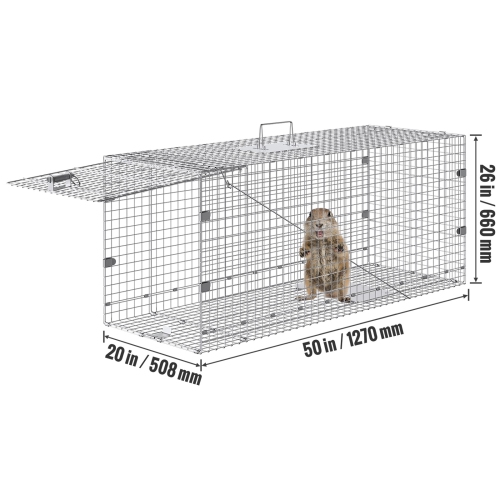 VEVOR 50" x 20" x 26" Humane Live Animal Trap, Crafted from Galvanized Iron, Collapsible Design with Carrying Handle for Capturing Stray Dogs,