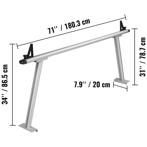 VEVOR 71"x31" Truck Rack, 800 lbs Capacity, Aluminum Ladder Rack for Truck with 8 Non-Drilling C-clamps, Heavy Duty Truck Bed Rack Two-Bar Set for