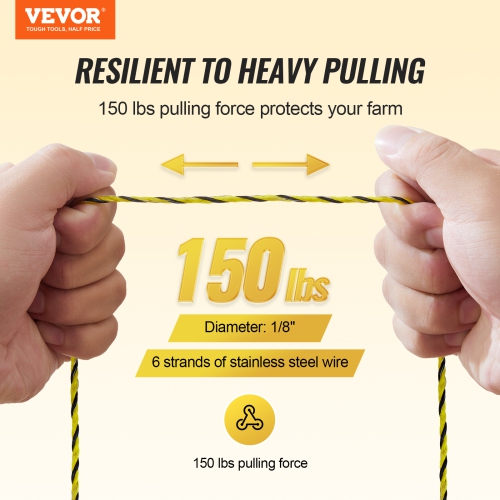 VEVOR 1/8" Diameter ,Electric Fence Wire, 3366Ft 1026M Portable Polywire, 6 Stainless Steel Strands for Reliable Conductivity and UV, Rust